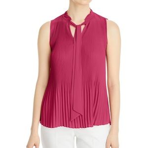 NWOT T Tahari pleated tie neck top pink size X SMALL